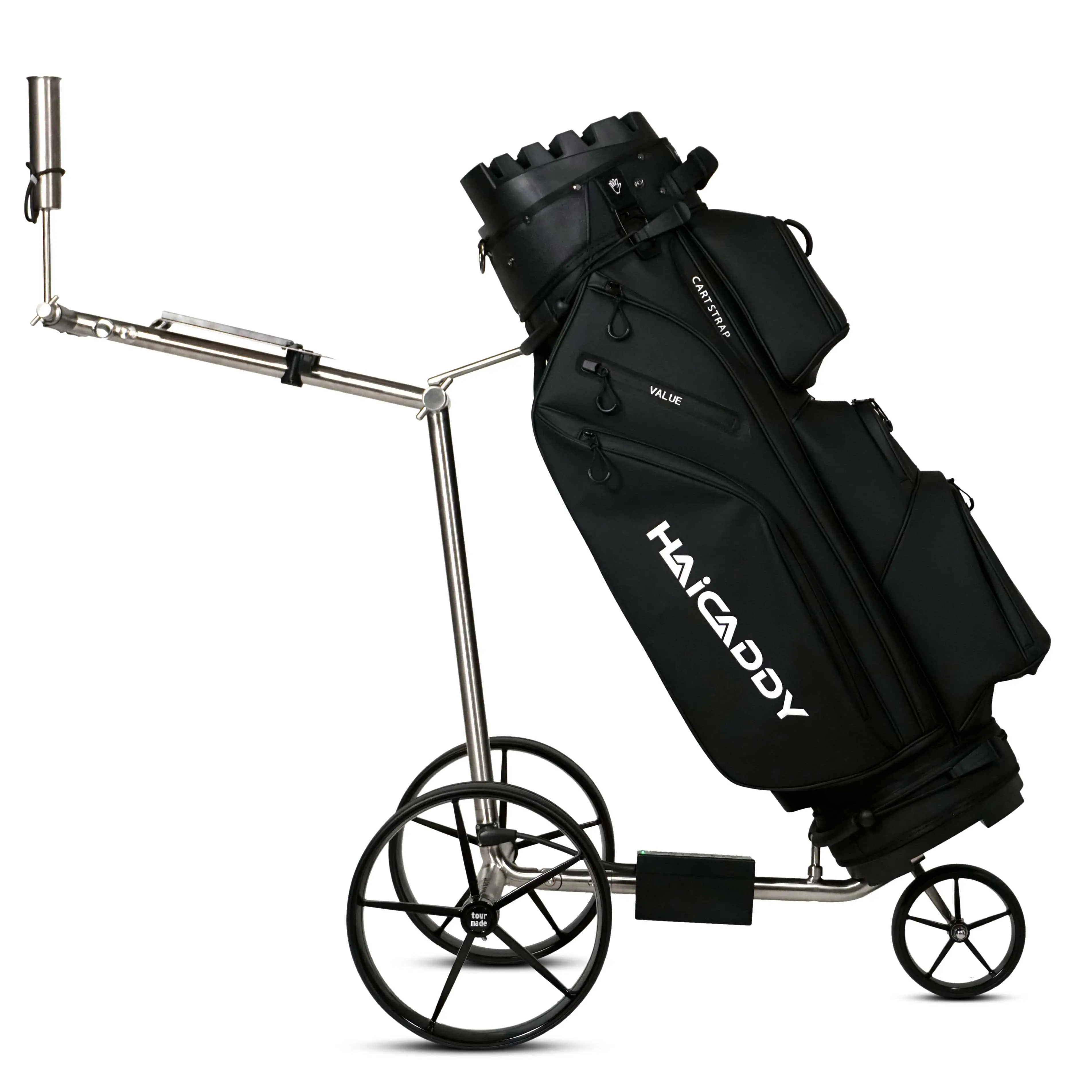 Carrello da golf elettrico Tour Made Haicaddy® HC9 con telaio spazzolato